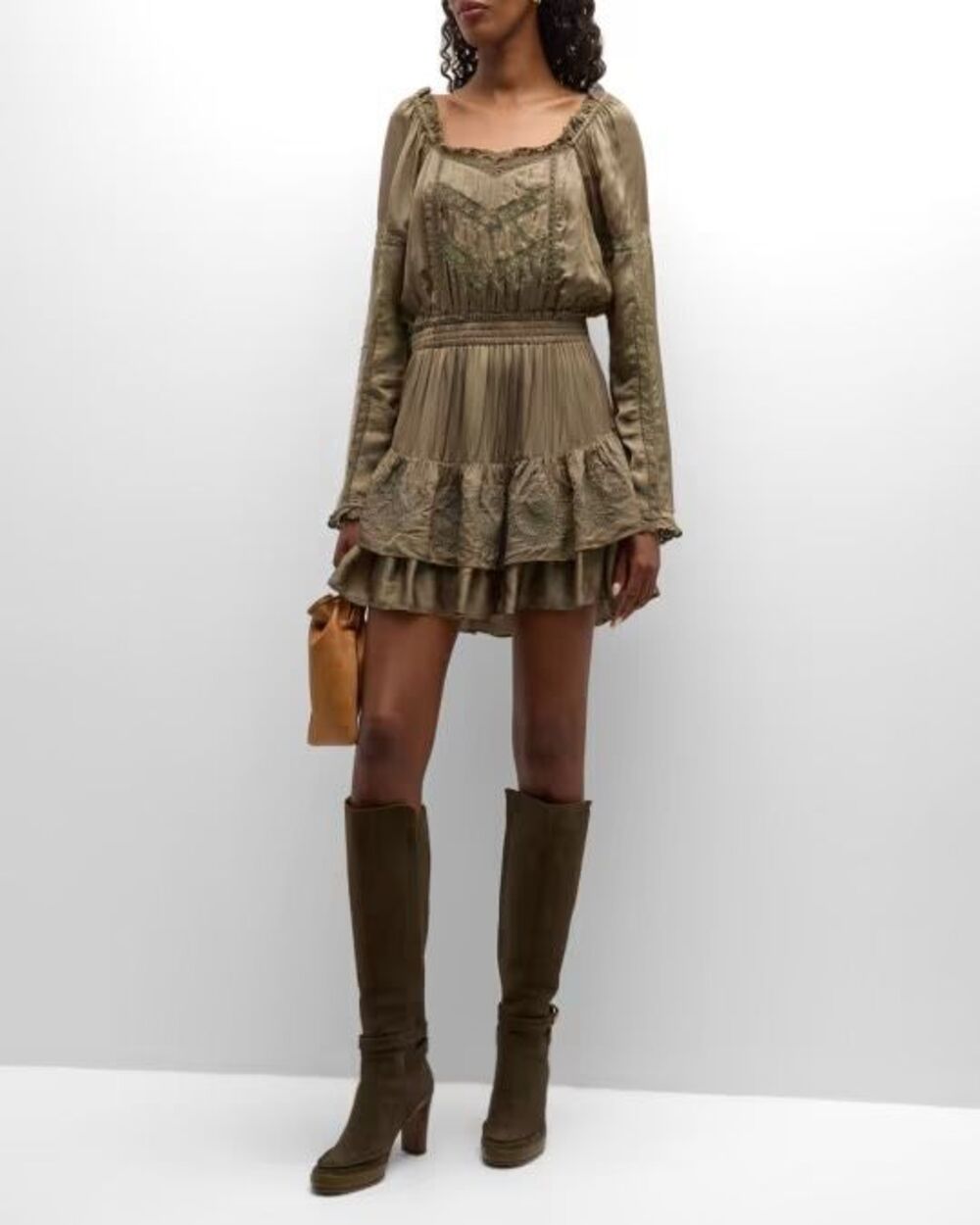 LoveShackFancy Sanaya Puff-Sleeve Embroidered Cotton Mini Dress Size S